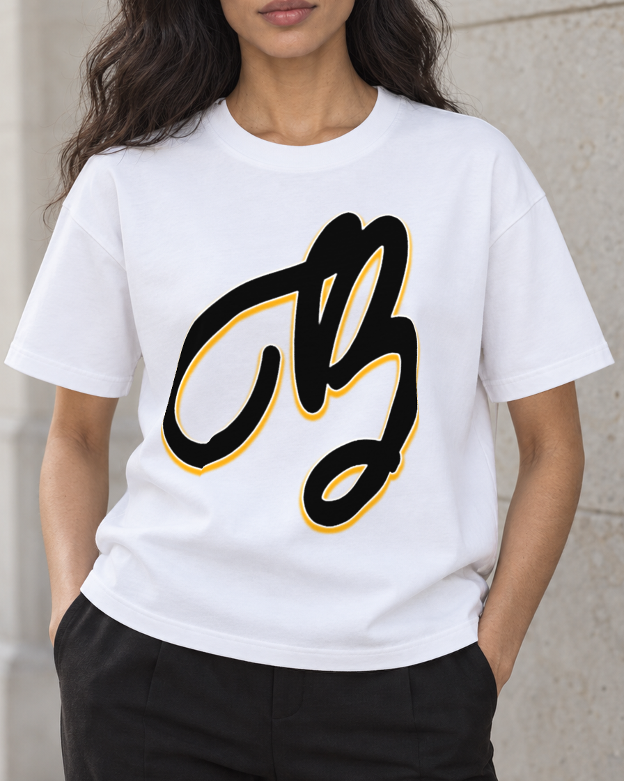 Bón Sin Script B Black & Gold T-Shirt — White — Detail