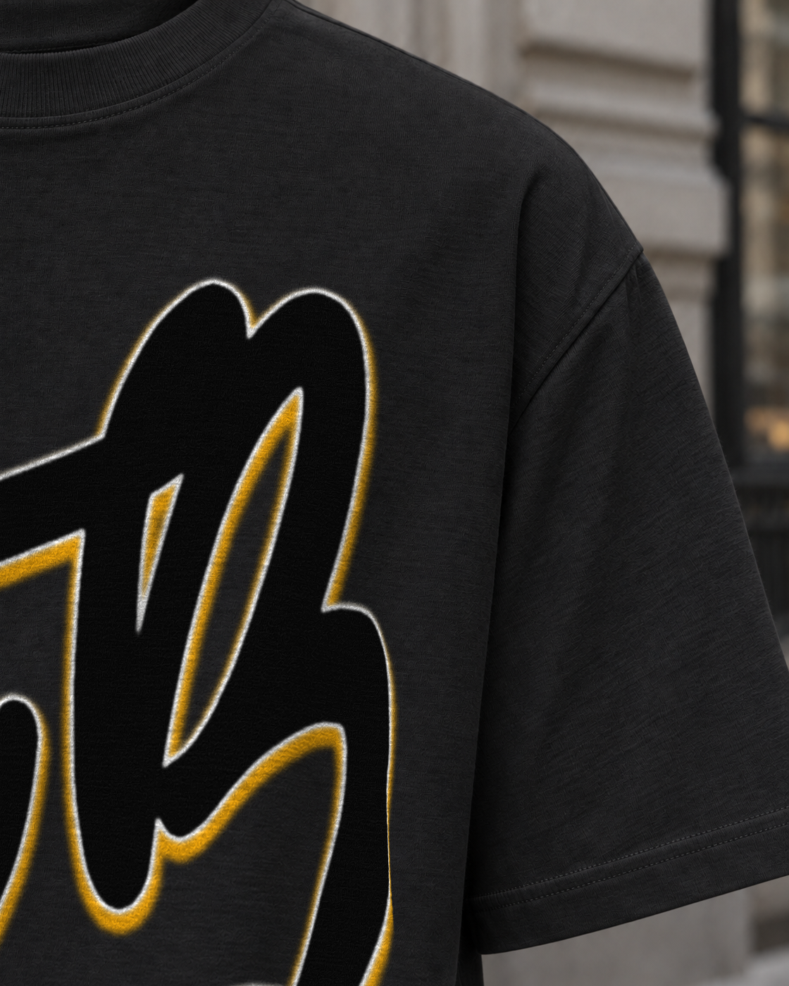 Bón Sin Script B Black & Gold T-Shirt — Black — Detail