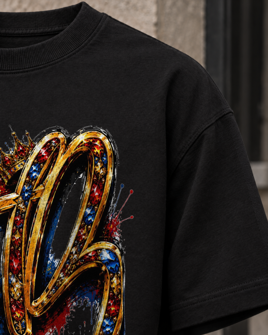 Bón Sin Jewel B Script T-Shirt — Black — Detail