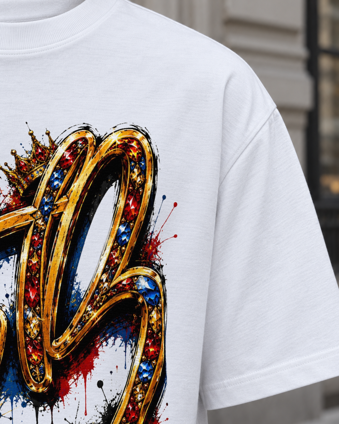 Bón Sin Jewel B Script T-Shirt — White — Detail