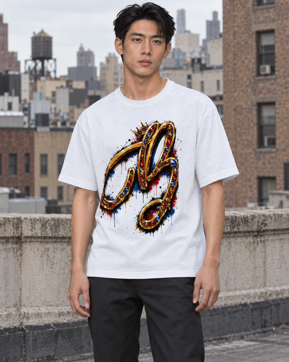 Bón Sin Jewel B Script T-Shirt — White — Lifestyle