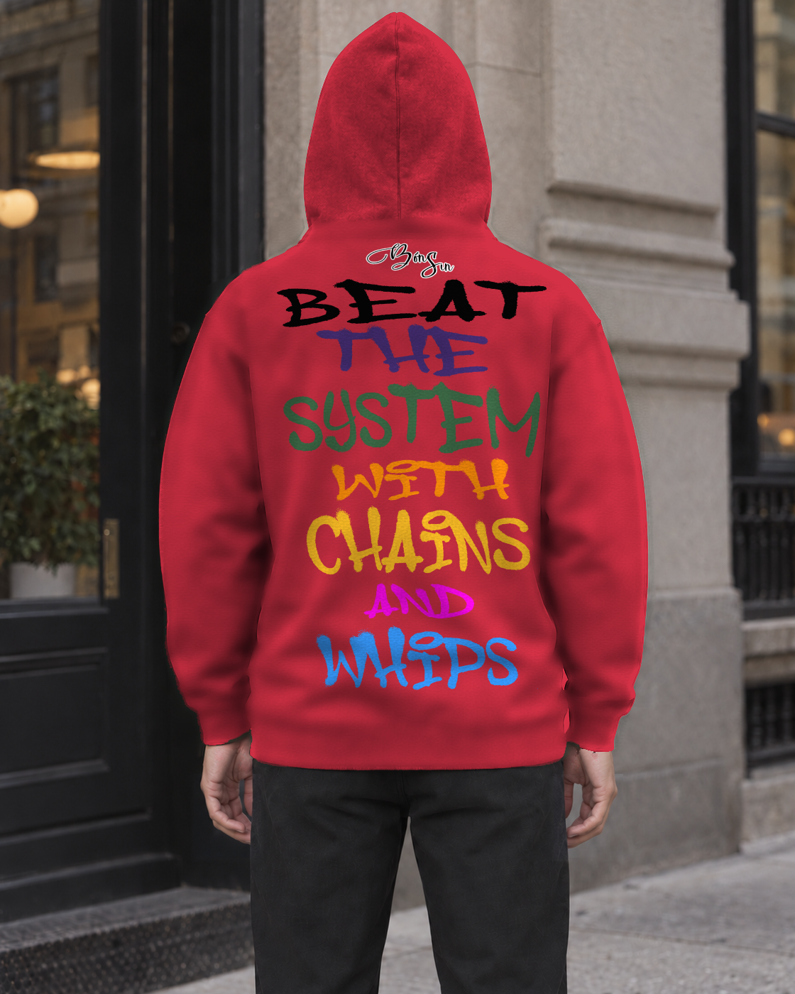 Bón Sin Beat the System Hoodie — Red — Back