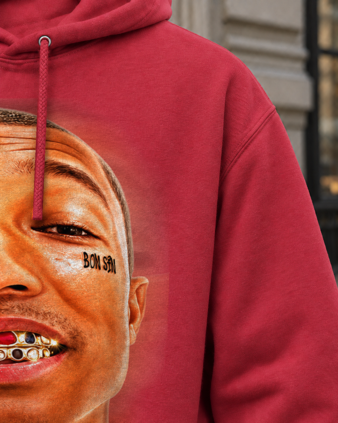 Bón Sin Beat the System Hoodie — Red — Detail