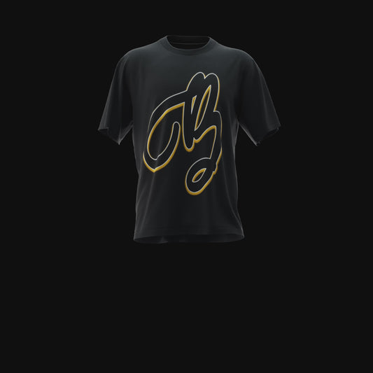 Bon sin script b black and gold t shirt